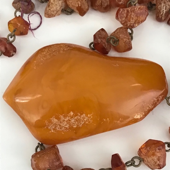 VINTAGE 37g BALTIC HONEY AMBER STONE PENDANT NECKLACE SOVIET USSR - Picture 5 of 11